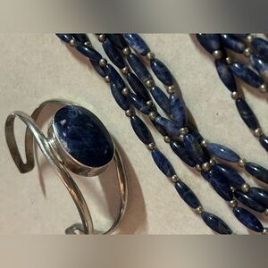 “MEXICO925” Sterling Silver & Lapist Lazuli Necklace & Cuff